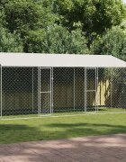 vidaXL Кучешка клетка с покрив Сребристо 600 x 200 x 256 см