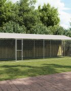 vidaXL Кучешка клетка с покрив Сребристо 800 x 200 x 256 см