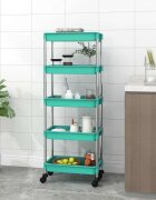 vidaXL Кухненска количка 5 нива тюркоаз 42x29x128 см желязо и ABS