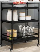 vidaXL Кухненска количка черна 65x40x865 см инженерно дърво