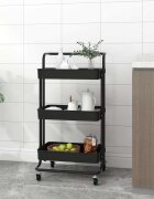 vidaXL Кухненска количка на 3 нива черна 42x35x85 см желязо и ABS
