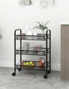vidaXL Кухненска количка на 3 нива черна 46x26x64 см желязо