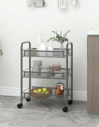 vidaXL Кухненска количка на 3 нива сива 46x26x64 см желязо