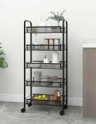 vidaXL Кухненска количка на 5 нива черна 46x26x105 см желязо