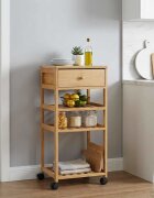vidaXL Кухненска количка с колела Естествен 37 x 36 x 80 см Бамбук