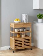 vidaXL Кухненска количка с колела Естествен 595 x 36 x 82 см Бамбук