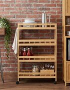 vidaXL Кухненска количка с колела Естествен 60 x 18 x 97 см Бамбук
