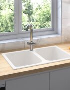 vidaXL Кухненска мивка Кварц и смола 76 x 48 x 30 см Бяло