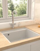 vidaXL Кухненска мивка с преливник бяла гранит