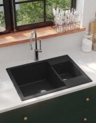 vidaXL Кухненска мивка с преливник двойно корито черна гранит