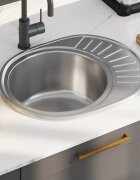 vidaXL Кухненска мивка с цедка и сифон овална неръждаема стомана