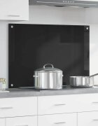vidaXL Кухненски гръб Черно 90 x 60 cm закалено стъкло