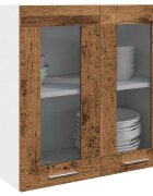vidaXL Кухненски стенен шкаф "Lyon" със стъклена врата старо дърво 60x31x60 см