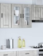 vidaXL Кухненски стенен шкаф със стъклена врата Porto бетонно сив