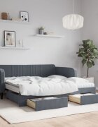 vidaXL Кушетка с издърпващ се рафт и чекмеджета тъмносива 90x190 см кадифе