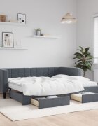 vidaXL Кушетка с издърпващ се рафт и чекмеджета тъмносива 90x190 см кадифе