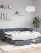 vidaXL Кушетка с издърпващ се рафт и чекмеджета тъмносива 90x190 см кадифе