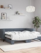 vidaXL Кушетка с разтегателен диван и матраци тъмносива 90x190 см кадифена