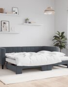 vidaXL Кушетка с разтегателен диван и матраци тъмносива 90x190 см кадифена