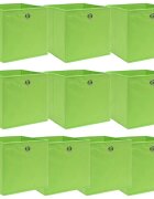 vidaXL Кутии за съхранение 10 бр зелени 32x32x32 см плат