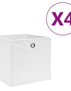 vidaXL Кутии за съхранение 4 бр нетъкан текстил 28x28x28 см бели