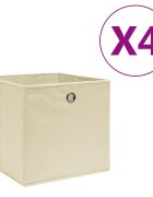 vidaXL Кутии за съхранение 4 бр нетъкан текстил 28x28x28 см кремави