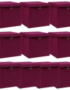 vidaXL Кутии за съхранение с капак 10 бр тъмночервени 32x32x32 см плат