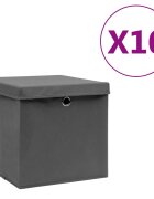 vidaXL Кутии за съхранение с капаци 10 бр 28x28x28 см черни