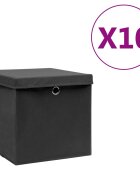vidaXL Кутии за съхранение с капаци 10 бр 28x28x28 см черни