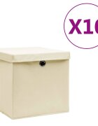 vidaXL Кутии за съхранение с капаци 10 бр 28x28x28 см кремави