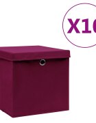 vidaXL Кутии за съхранение с капаци 10 бр 28x28x28 см тъмночервени