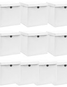 vidaXL Кутии за съхранение с капаци 10 бр бели 32x32x32 см плат
