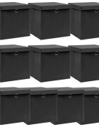 vidaXL Кутии за съхранение с капаци 10 бр черни 32x32x32 см плат