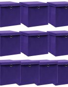 vidaXL Кутии за съхранение с капаци 10 бр лилави 32x32x32 см плат