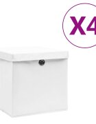 vidaXL Кутии за съхранение с капаци 4 бр 28x28x28 см бели