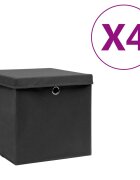 vidaXL Кутии за съхранение с капаци 4 бр 28x28x28 см черни