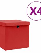 vidaXL Кутии за съхранение с капаци 4 бр 28x28x28 см червени