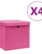 vidaXL Кутии за съхранение с капаци 4 бр 28x28x28 см розови