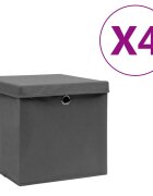 vidaXL Кутии за съхранение с капаци 4 бр 28x28x28 см сиви