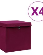 vidaXL Кутии за съхранение с капаци 4 бр 28x28x28 см тъмночервени