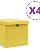 vidaXL Кутии за съхранение с капаци 4 бр 28x28x28 см жълти
