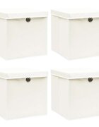 vidaXL Кутии за съхранение с капаци 4 бр бели 32x32x32 см плат