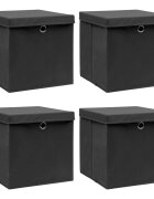 vidaXL Кутии за съхранение с капаци 4 бр черни 32x32x32 см плат