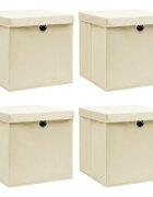 vidaXL Кутии за съхранение с капаци 4 бр кремави 32x32x32 см плат
