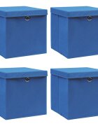 vidaXL Кутии за съхранение с капаци 4 бр сини 32x32x32 см плат