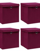 vidaXL Кутии за съхранение с капаци 4 бр тъмночервени 32x32x32 см плат