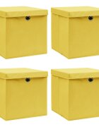 vidaXL Кутии за съхранение с капаци 4 бр жълти 32x32x32 см плат