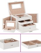 vidaXL Кутия за бижута 3-слойна с огледало заключваща се бяла 26x18x175 см