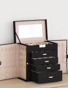 vidaXL Кутия за бижута 5-слойна с огледало заключваща се черна