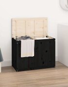 vidaXL Кутия за пране черна 885x44x66 см борово дърво масив